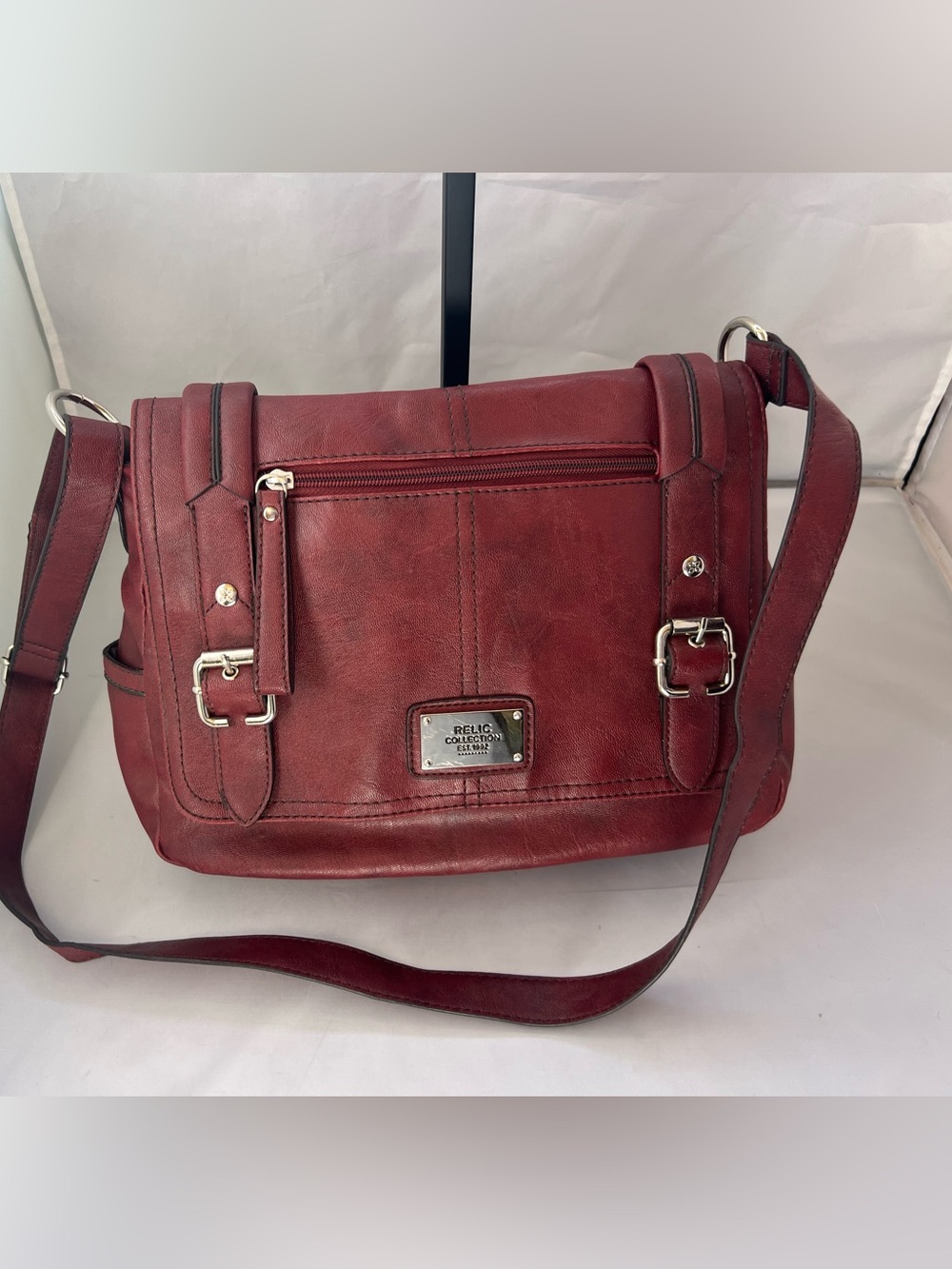 Relic Burgundy Faux-Leather Crossbody Satchel